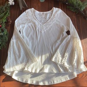 Free People Parisian Nights White Bell Sleeve Top